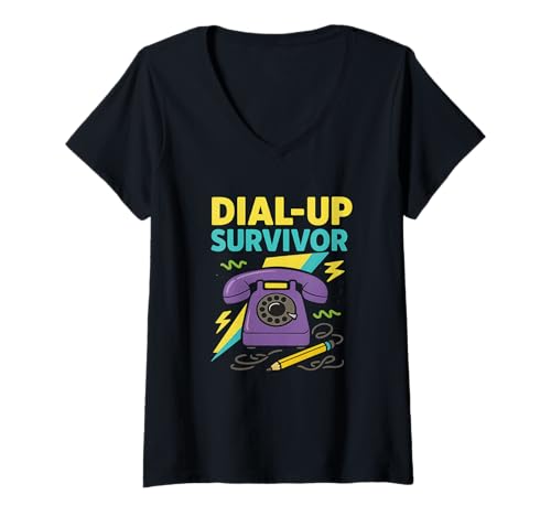 Damen Dial Up Survivor Retro 90er Jahre Internet Humor T-Shirt mit V-Ausschnitt von Playa Serena
