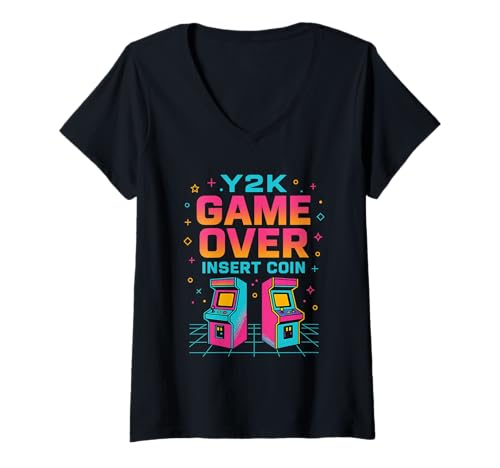 Damen Game Over Insert Coin Retro Arcade Nostalgie T-Shirt mit V-Ausschnitt von Playa Serena