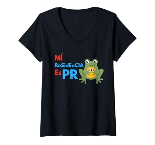 Damen Mi Residencia es Puerto Rico Frosch | Boricua Pride Graphic T-Shirt mit V-Ausschnitt von Playa Serena