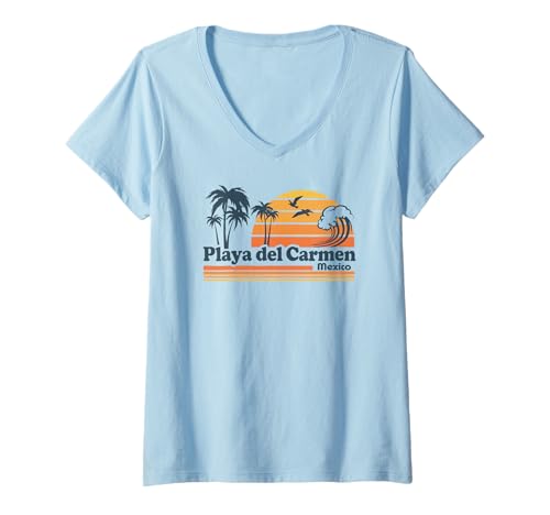 Damen Playa del Carmen Beach Mexico Vacation Tropical Summer T-Shirt mit V-Ausschnitt von Playa del Carmen Beach Vacation