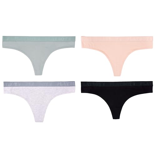 PLAYBOY Damen Juniors Ladies Bunny Print Underwear and Sports Bra Sets in Sizes XXS-XL Tangahöschen, 4er-Pack Basic-Tanga, Small von Playboy