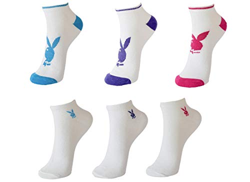 Playboy 6 Paar Damen Sneakersocken mit Glitzereffekt, Schwarz oder Weiß in 35-38 und 39-42 (39-42, Weiß) von Playboy