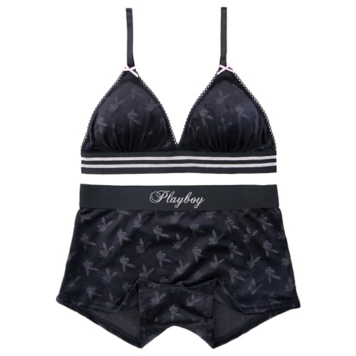 Playboy Damen Amazon Exclusive Juniors Ladies Print Underwear and Bra Sets in Sizes XXS-XL Slips für Jungen, 2er-Pack Black Bunny Burnout, Large von Playboy