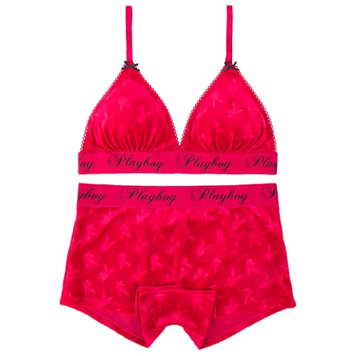 Playboy Damen Amazon Exclusive Juniors Ladies Print Underwear and Bra Sets in Sizes XXS-XL Slips für Jungen, 2er-Pack Red Bunny Burnout, X-Large von Playboy