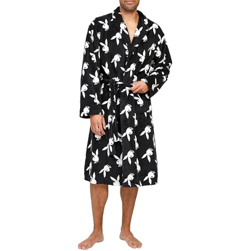 Playboy Damen Amazon Exclusive Luxury Super Soft Plush Robe with Rolled Collar and Pockets, Schwarzer Bademantel Bunny, Einheitsgröße von Playboy