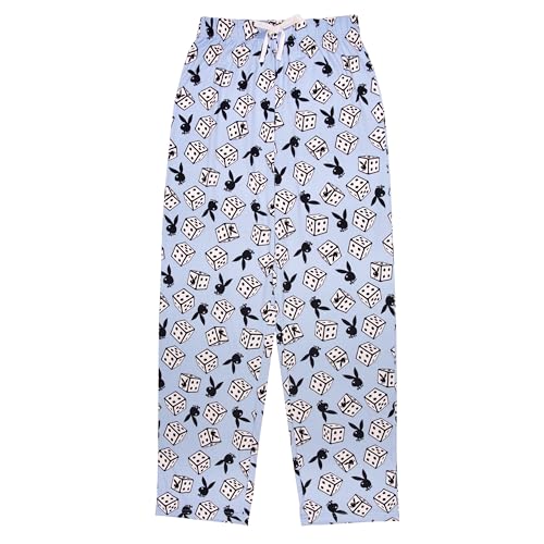 Playboy Superweiche, gemütliche Sherpa- und Yummy-Loungehose oder Shorts in verschiedenen Drucken, Größen XXS-XL, Dice & Bunny Toss - Hellblau, Groß von Playboy