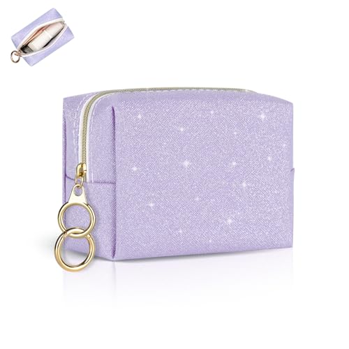 10 * 8 * 6cm Mini Tasche Klein Kosmetiktasche für Handtasche Damen Schminktasche PU Leder Glitzern Tragbare Mini-Kulturbeutel Wasserdicht für Reise Makeup Zubehör-Organizer Makeup Geldbeutel(Lila) von Playexen