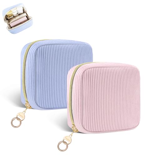 2 Stück 10*10*5cm Mini Tasche Kleine Kosmetiktasche für Handtasche Damen Schminktasche Make-up-Tasche für Reise Zubehör Geldbeutel Kulturbeutel mit Schlüsselring Geschenk Beste Freundin(Rosa&Blau) von Playexen