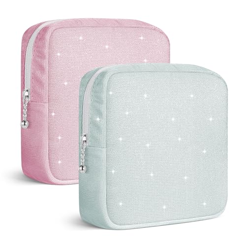 2 Stück Binden Tampon Aufbewahrung Hygienebeutel für Damenbinden Aufbewahrungstasche Perioden Tasche mit Reißverschluss Organizer Stilleinlagen Damen Tampons BindenDamen Geschenke Mädchen(Grün&Rosa) von Playexen