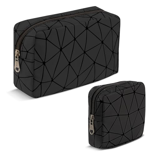 2 Stück Kosmetiktasche, Kleine Kosmetiktasche Damen PU Leder Tragbare,Kulturbeutel Wasserdicht Reise Kosmetikzubehör-Organizer, Multifunktional Makeup Tasche Geldbeutel Kulturtasche für Frauen,Schwarz von Playexen