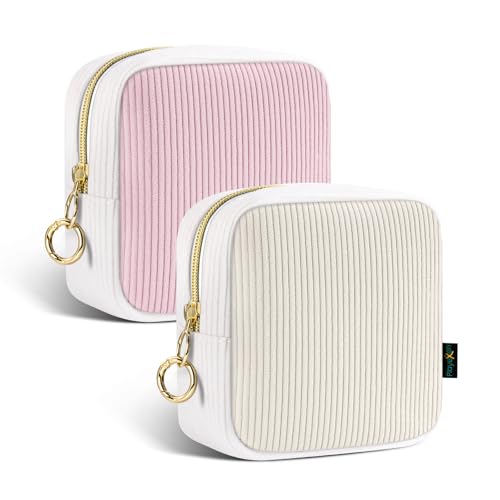 2PCs Make up Tasche Klein Kosmetiktasche für Handtasche Damen Mini-Kulturbeutel Cord Schminktasche Tragbare Reise-Kulturtasche für Toilettenartikel mit Reißverschluss Organizer Geburtstag Frauen von Playexen