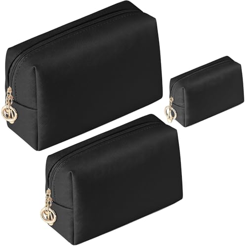 3 Stück Kulturbeutel Damen Make up Tasche Klein Kosmetiktasche Set PU Leder Schminktasche Große für Damen Mädchen Reisetasche Kosmetiktäschchen Tragbare Kosmetik Parfüm Tasche Organizer(Schwarz) von Playexen