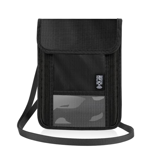 Brustbeutel Herren Damen Brusttasche Reisegeldbeutel mit RFID Schutz Diebstahlsicher Umhängebeutel Kinder Passport Tasche mit 10 Kartenschlitz Für Reisen für Smartphone Münzen Reise Dokument(Schwarz) von Playexen