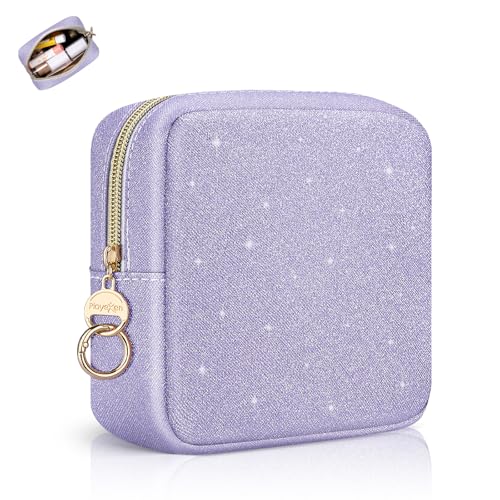 Klein Kosmetiktasche Damen Mini Make up Tasche PU Leder Glitzern Tragbare Kleine Kulturbeutei für Reise Kosmetikzubehör-Organizer Geldbeutel Kulturtasche Aufbewahrung Frauen(Lila) von Playexen