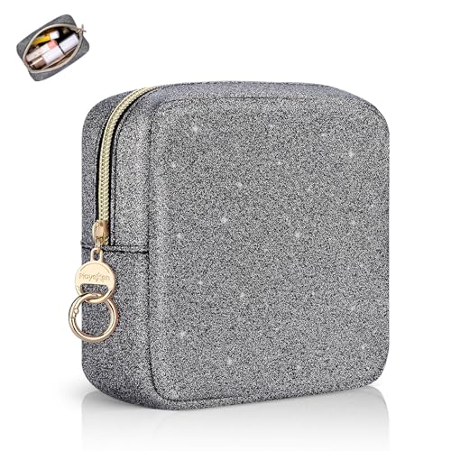 Klein Kosmetiktasche Damen Mini Make up Tasche PU Leder Glitzern Tragbare Kleine Kulturbeutei für Reise Kosmetikzubehör-Organizer Geldbeutel Kulturtasche Aufbewahrung Frauen(Schwarz) von Playexen