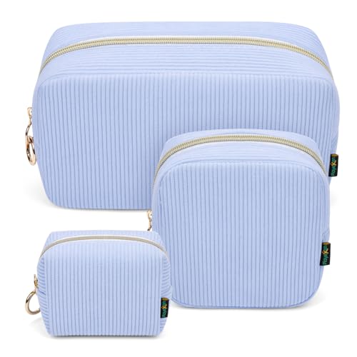 3 Stück Kosmetiktasche Kleine Make up Tasche Verdickt Cord Schminktasche Kulturtasche Große für Damen Mädchen Frauen Reisetasche Tragbare Kulturbeutel Set Kosmetik Parfüm Tasche Organizer(Blau) von Playexen