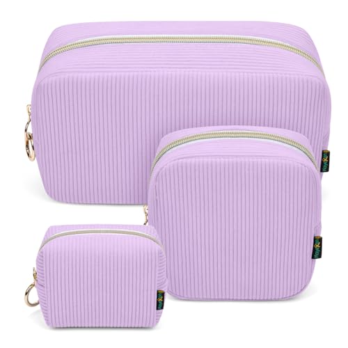 3 Stück Kosmetiktasche Kleine Make up Tasche Verdickt Cord Schminktasche Kulturtasche Große für Damen Mädchen Frauen Reisetasche Tragbare Kulturbeutel Set Kosmetik Parfüm Tasche Organizer(Lila) von Playexen