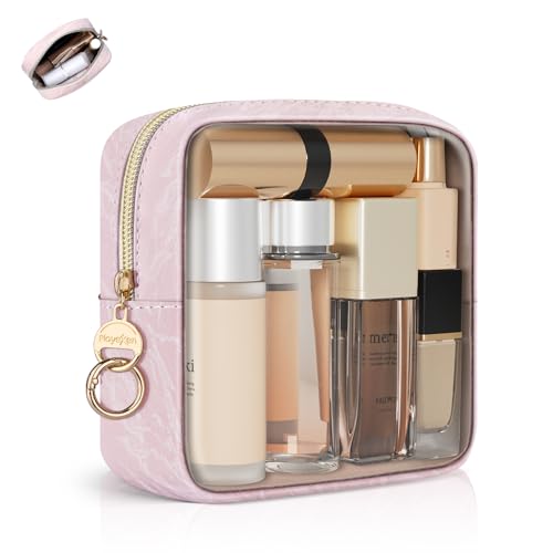 Kosmetiktasche Klein Durchsichtig Mini Make up Tache PU Leder mit TPU Transparent Mini-Kulturbeutel Tragbare für Reise Zubehör Organizer Schminktasche Geldbeutel Frauen(Rosa) von Playexen