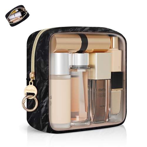 Kosmetiktasche Klein Durchsichtig Mini Make up Tache PU Leder mit TPU Transparent Mini-Kulturbeutel Tragbare für Reise Zubehör Organizer Schminktasche Geldbeutel Frauen(Schwarz) von Playexen