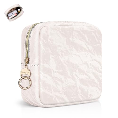 Mini Kosmetiktasche Damen Make up Tache Klein PU Leder Tragbare Mini-Kulturbeutel für Reise Zubehör Organizer Schminktasche Multifunktional Geldbeutel Kulturtasche Frauen(Beige) von Playexen