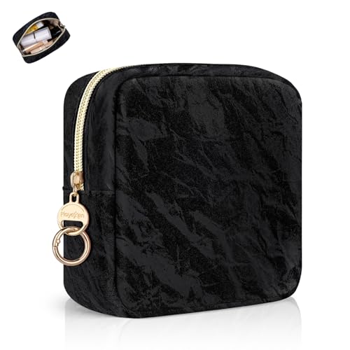 Mini Kosmetiktasche Damen Make up Tache Klein PU Leder Tragbare Mini-Kulturbeutel für Reise Zubehör Organizer Schminktasche Multifunktional Geldbeutel Kulturtasche Frauen(Schwarz) von Playexen