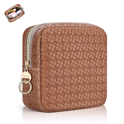 Kosmetiktasche Kleine Make up Tasche für Damen Mini Kosmetiktasche PU Leder Mini Kariert Tragbare Reise Kosmetikzubehör-Organizer Multifunktional Geldbeutel Kulturtasche für Frauen(Brau) von Playexen