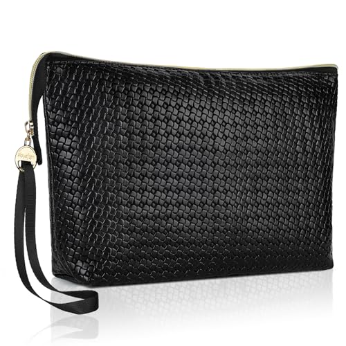 Kulturtasche Kosmetiktasche Waschtasche wasserdichte PU Leder Schminktasche für Damen Mädchen Groß Kapazität Make up Tasche für Reisezubehör-Organizer Taschen Kulturbeutel 33,5 * 20 * 7cm Schwarz von Playexen