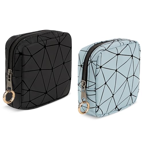 2 Stück Klein Kosmetiktasche Mini Make up Tasche Damen PU Leder Schminktasche Tragbare Mini-Kulturbeutel Wasserdicht für Kosmetikzubehör-Organizer Kulturtasche Geldbeutel für Frauen(Schwarz&Blau) von Playexen