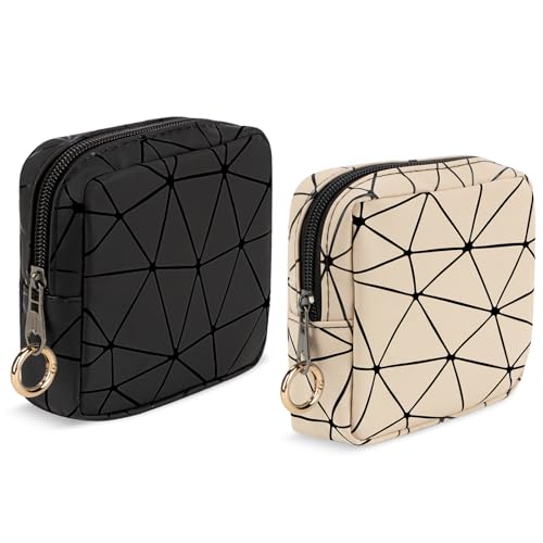 2 Stück Mini Kosmetiktasche Kleine Make up Tasche Damen PU Tragbare Mini-Kulturbeutel Wasserdicht Reisezubehör-Organizer Multifunktional Kosmetikbeutel Kulturtasche Mädchen Geldbeutel (Schwarz&Beige) von Playexen