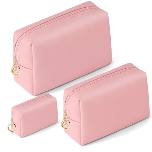 3 Stück Kulturbeutel Damen Multifunktional Kulturtasche Set PU Leder Schminktasche Kosmetiktasche Große für Damen Mädchen Reise Kosmetiktäschchen Tragbare Kosmetik Parfüm Tasche Organizer(Rosa) von Playexen