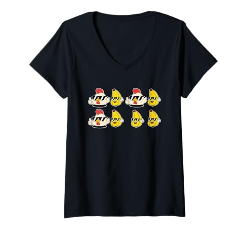 Damen Cool Chicken Banana Cartoon Sunglasses Thumbs Up Humor T-Shirt mit V-Ausschnitt Damen Cool Chicken Banana Cartoon Sunglasses Thumbs Up Humor T-Shirt mit V-Ausschnitt von Playful Animal Fruit Cartoon Sticker Humor