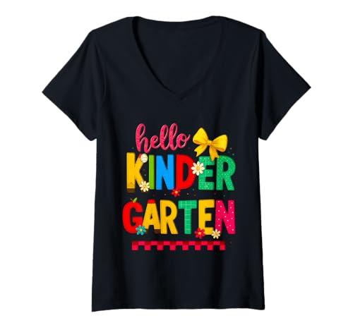 Damen Hello Kindergarten – niedliches Design für den Schulanfang T-Shirt mit V-Ausschnitt Damen Hello Kindergarten – niedliches Design für den Schulanfang T-Shirt mit V-Ausschnitt von Playful Classroom Vibes Co.