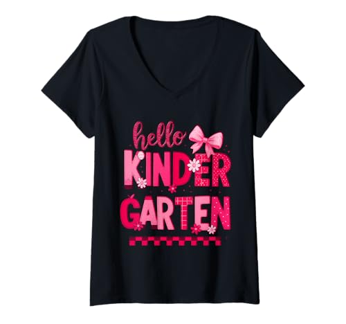 Damen Hello Kindergarten – niedliches Design für den Schulanfang T-Shirt mit V-Ausschnitt Damen Hello Kindergarten – niedliches Design für den Schulanfang T-Shirt mit V-Ausschnitt von Playful Classroom Vibes Co.