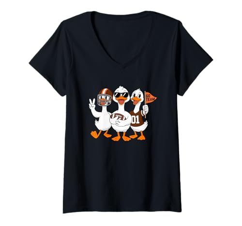 Damen Go Team Fußball Enten Game Day Spirit T-Shirt mit V-Ausschnitt Damen Go Team Fußball Enten Game Day Spirit T-Shirt mit V-Ausschnitt von Playful Ducks Football Fun Fanatics