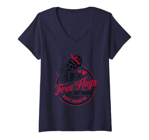 Damen Kostenlose Umarmungen, fass Mich Nicht an Lustiger Humor T-Shirt mit V-Ausschnitt von Playful Expressive Statement Design Art