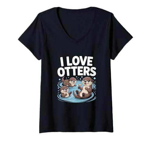Damen Ich Liebe Otter, niedlich, verspielt, Otter, lustig T-Shirt mit V-Ausschnitt von Playful Otter Enthusiasts Love Otters