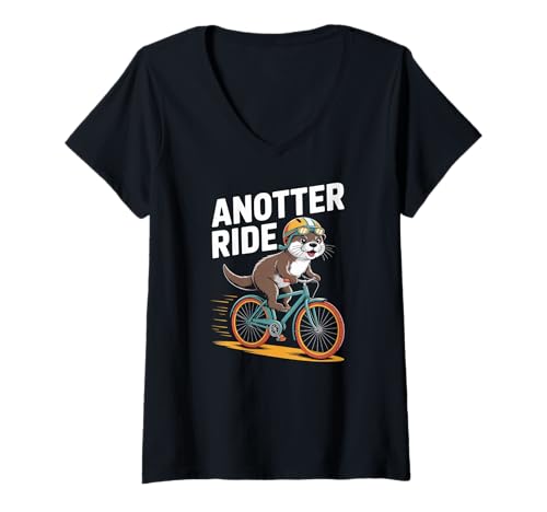 Damen aNotter Ride Süßes Otter-Fahrradabenteuer T-Shirt mit V-Ausschnitt Damen aNotter Ride Süßes Otter-Fahrradabenteuer T-Shirt mit V-Ausschnitt von Playful Otter Humor Bike Lovers Fun
