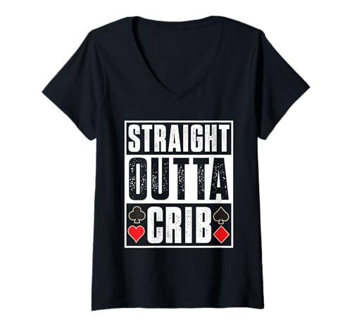 Damen Straight Outta Krippen-Karten-Design T-Shirt mit V-Ausschnitt Damen Straight Outta Krippen-Karten-Design T-Shirt mit V-Ausschnitt von Playful Poker Designs
