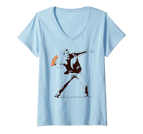 Damen Minimal Sandwich Toss Meme Satire Für Foodie Humor T-Shirt mit V-Ausschnitt von Playful Rebellious Deli Meme Urban Fashion