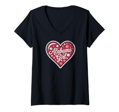Damen Fun Alabama Girl Retro Red Heart Bubble Design T-Shirt mit V-Ausschnitt Damen Fun Alabama Girl Retro Red Heart Bubble Design T-Shirt mit V-Ausschnitt von Playful Retro Alabama Girls Apparel Co.