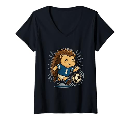 Damen Fußball Igel Kunst Lustiges Sporttier Design T-Shirt mit V-Ausschnitt Damen Fußball Igel Kunst Lustiges Sporttier Design T-Shirt mit V-Ausschnitt von Playful Sports Critters Apparel