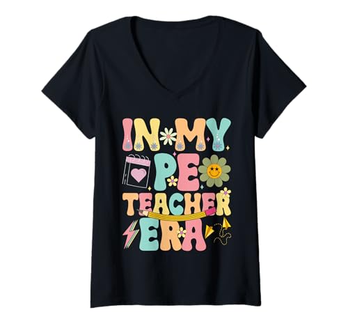 Damen In My PE Teacher Era Retro-Design T-Shirt mit V-Ausschnitt von Playground Era Teacher Co