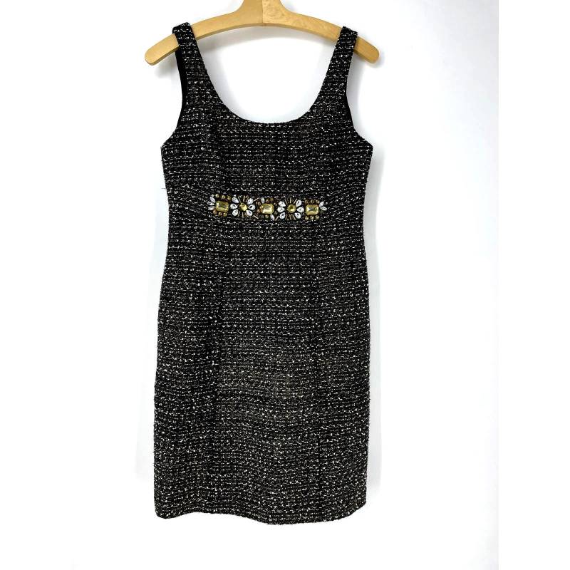 Boston Proper Anthrazit Ärmelloses Tweed Strass Verschönertes Etuikleid 4 von PlayhouseVintageShop