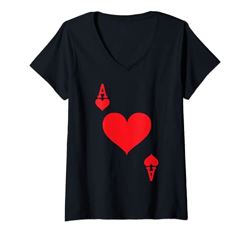 Damen Ass der Herzen – Spielkarte Halloween Kostüm T-Shirt mit V-Ausschnitt Damen Ass der Herzen – Spielkarte Halloween Kostüm T-Shirt mit V-Ausschnitt von Playing Cards Poker Group Costume Tees