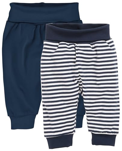 Playshoes Baby-Jungen Sweat-Hose Jogginghose, Ringel Uni Marine, 62 (2er Pack) von Playshoes