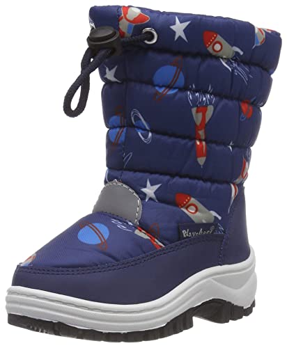 Playshoes Unisex Kinder gefütterte Kinder Winterstiefel, warme Schneestiefel mit Innenfutter und griffiger Profilsohle, mit Raketen-, Planeten-, Sternen-Muster von Playshoes