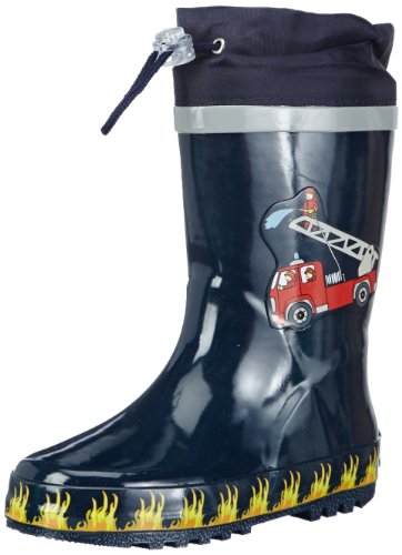 Playshoes Jungen Feuerwehr aus Naturkautschuk, mit Reflektor Gummistiefel, Marine, 32/33 EU von Playshoes