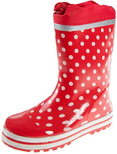 Playshoes Kinder Gummistiefel aus Naturkautschuk, trendige Unisex Regenstiefel mit Reflektoren, Rot Punkte, 20/21 EU von Playshoes