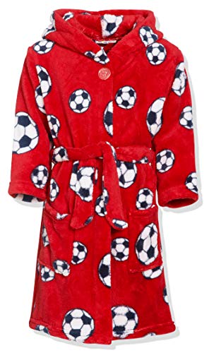 Playshoes Unisex Kinder Fleece-Bademantel Morgenmantel, rot Fußball, 122/128 von Playshoes