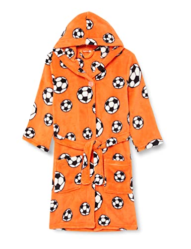 Playshoes Unisex Kinder Fleece-Bademantel Morgenmantel, orange Fußball, 122/128 von Playshoes